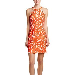 Trina Turk Halter Neck Dress Orange and White Size 6